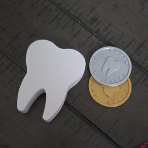 Hand Crafted Tooth-Shaped Container with Tooth Fairy Coins